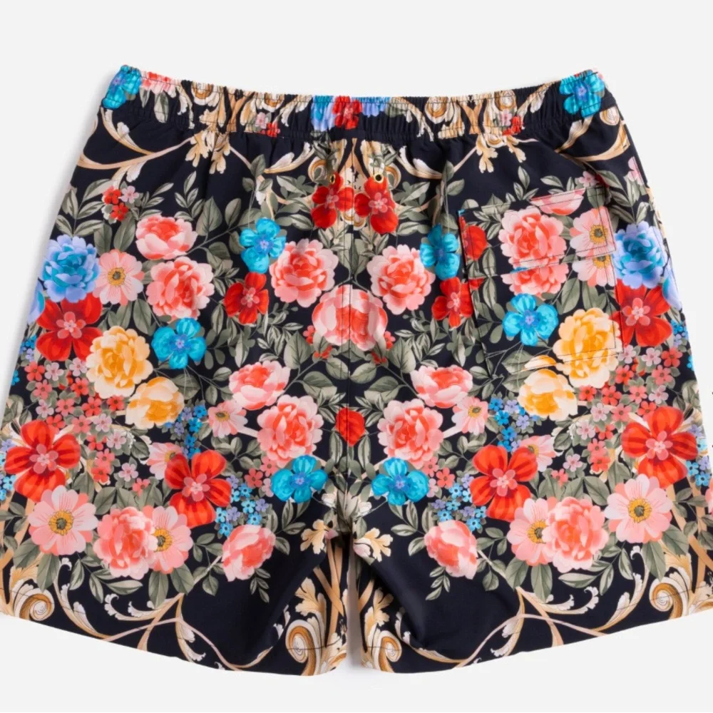 NWT [Johnny Was] Black Royal Floral Board Shorts Swim Trunks Men’s XS or Large - Picture 2 of 3